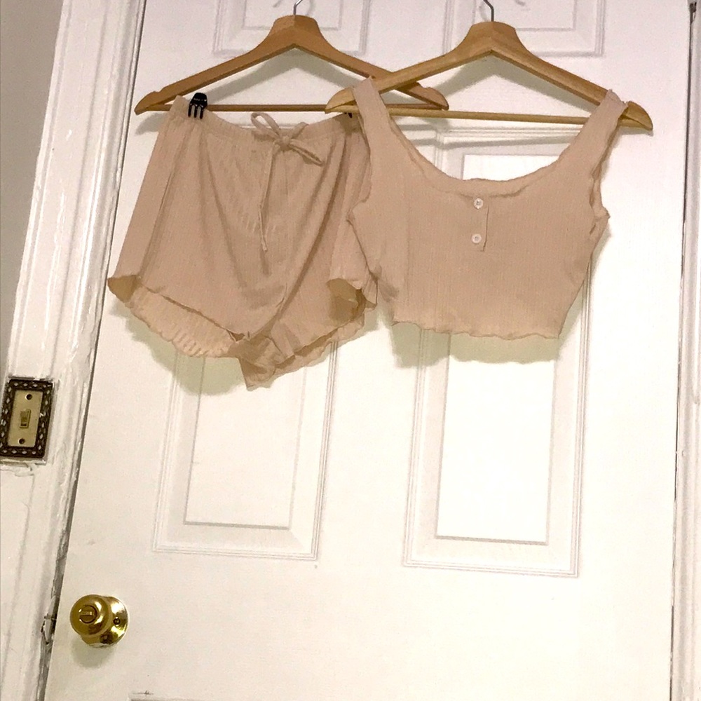 Shein Beige Lettuce Hem Set